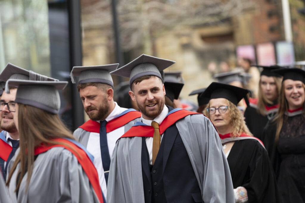 Graduates in procession in Stockton