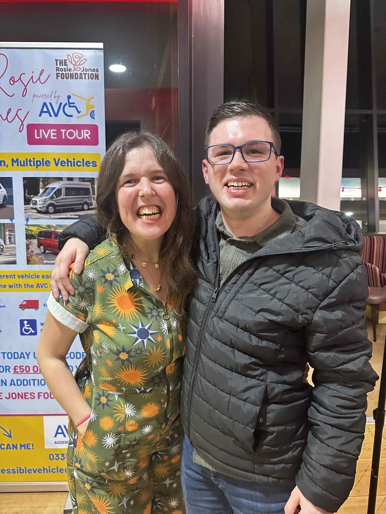 Performing arts student Philip with Rosie Jones