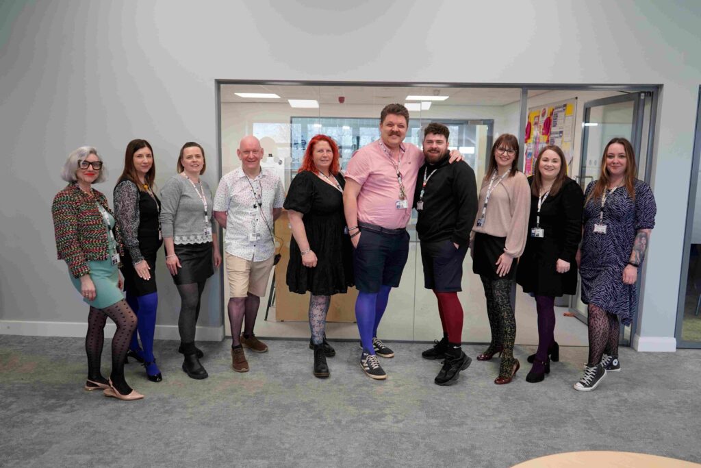 Stockton Riverside College staff wear funky tights for Cancer Research UK