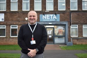 Former NETA director Sean Johnston standing outside NETA Training, Pennine Avenue