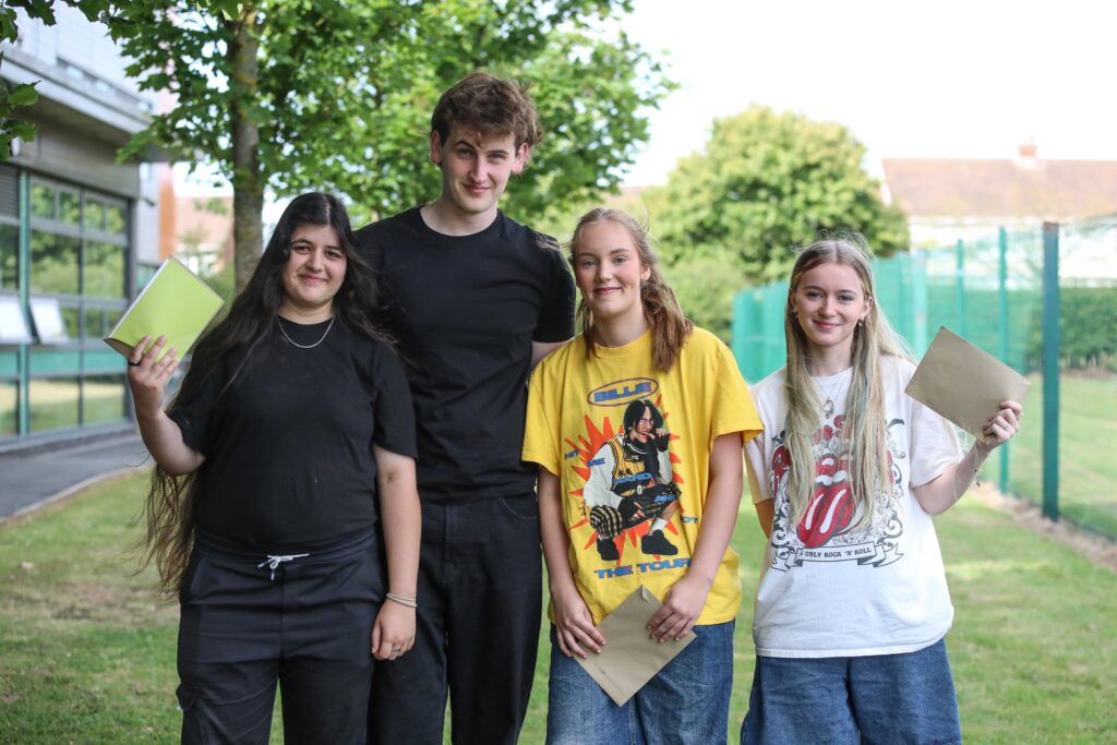 Students celebrate results day at Bede.
