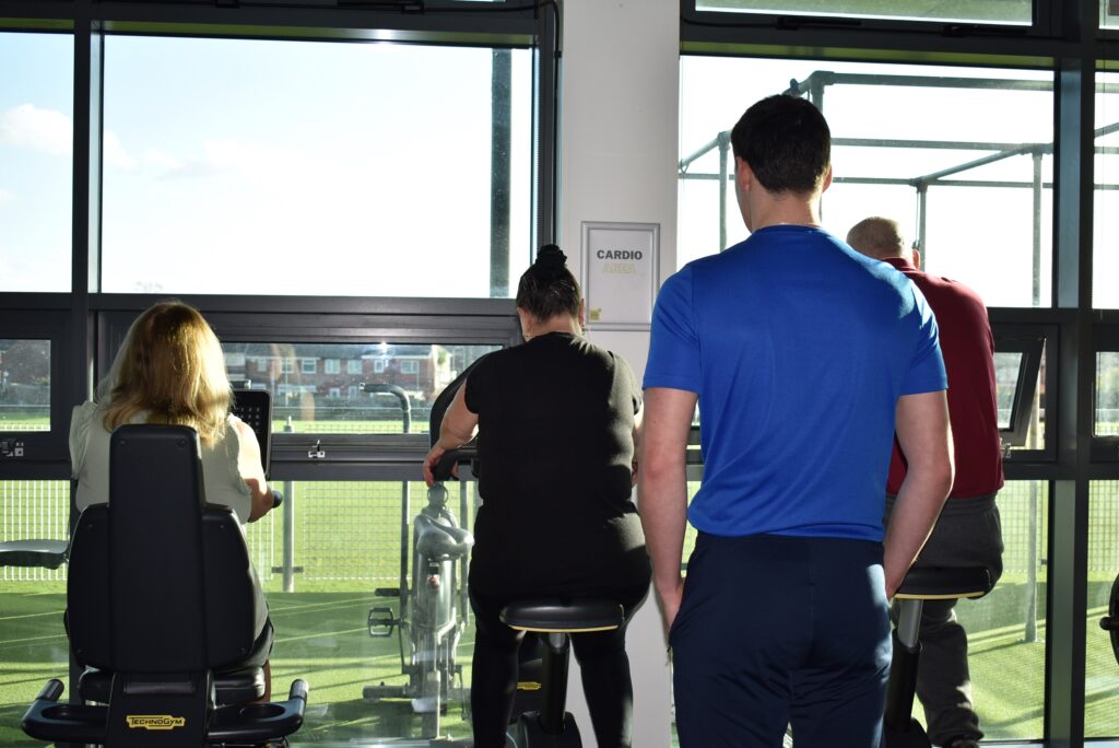 Ben oversees patients exercising at University Hospitals Tees’ new prehabilitation service at Bede Sports Centre