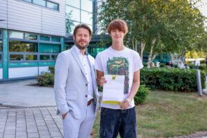 Bede Sixth Form College Principal Patrick Jordan and son Charlie.