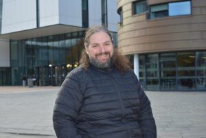 Dominic outside Teesside University