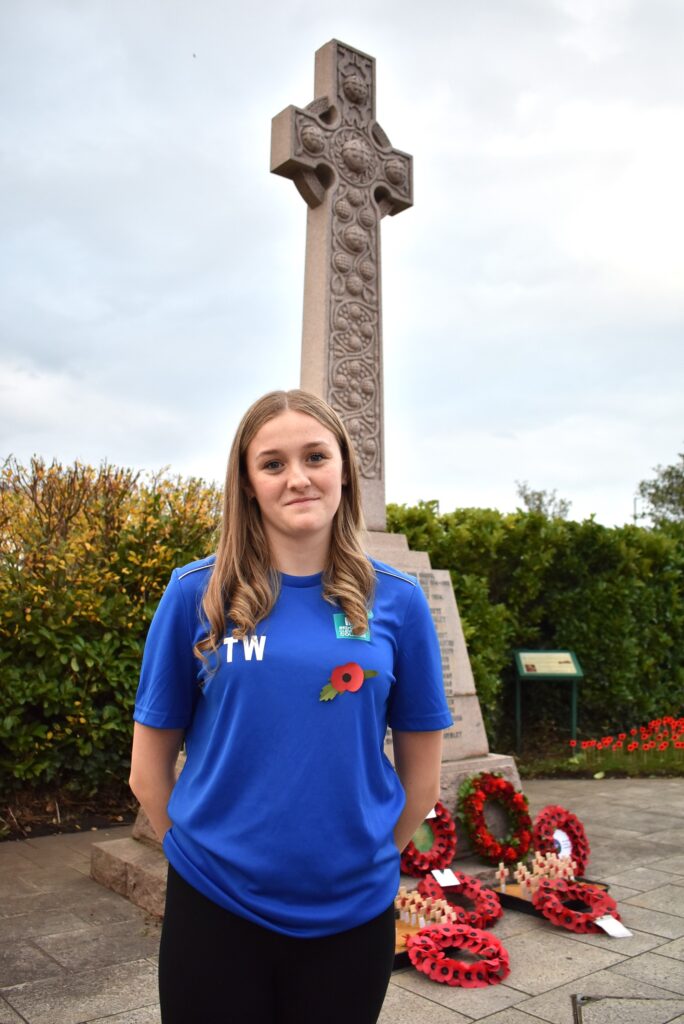 Public Services student Taliah at Celtic Cross War Memorial in Redcar