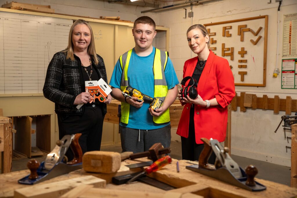 UKSE's Sarah Thorpe with Redcar and Cleveland College student Lewis and Etc.'s Erika Marshall
